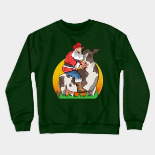 Farmer Santa Farming Farm Cow Merry Christmas Crewneck Sweatshirt